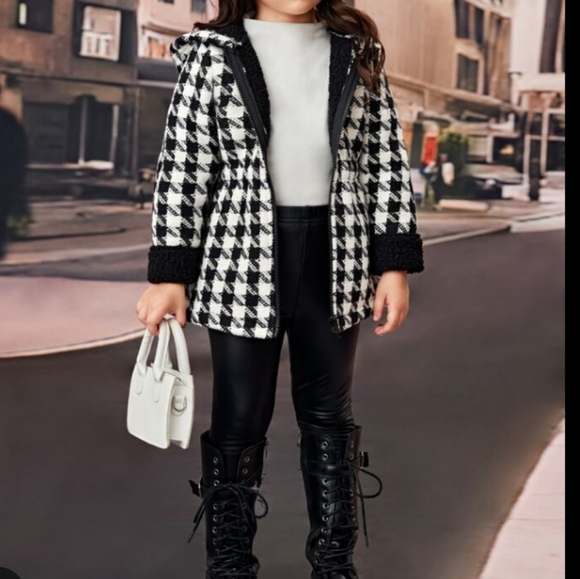 GIRLS Houndstooth Teddy lined Tweed Coat 😻🌈🤌💞 - Picture 6 of 10